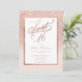 Roos gouden glitter elegant chic script Sweet 16 Kaart (Staand voorkant)
