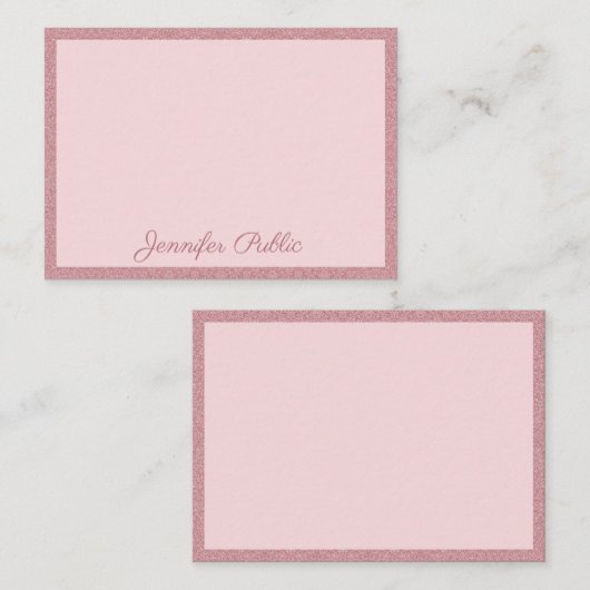 Roos Gouden Glitter Elegant Modern Handgeschreven Notitiekaartje (Voorkant / Achterkant)