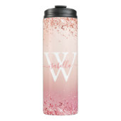 Roos Gouden Glitter Elegant Monogram Thermosbeker (Voorkant)