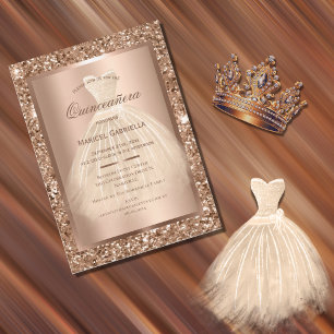 Roos gouden glitter elegante jurk quinceañera kaart
