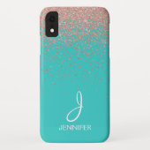 Roos Gouden Glitter en Blauwgroen Monogram Case-Mate iPhone Case (Achterkant)