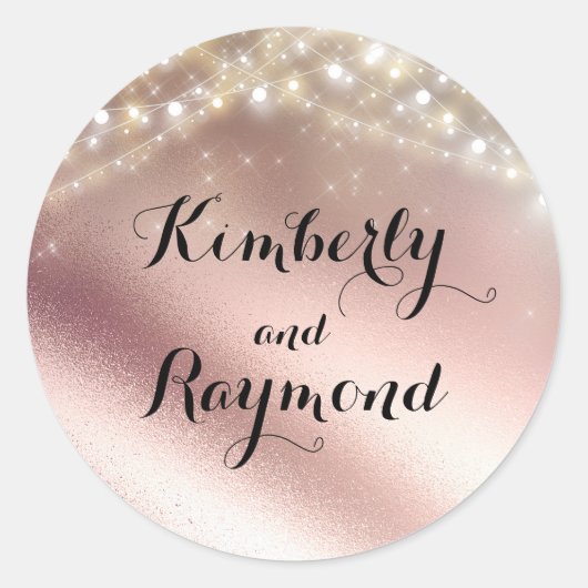 Roos Gouden Glitter en Bruiloft Lichten Ronde Sticker (Voorkant)