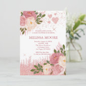 Roos gouden glitter en glam Baby shower Kaart (Staand voorkant)