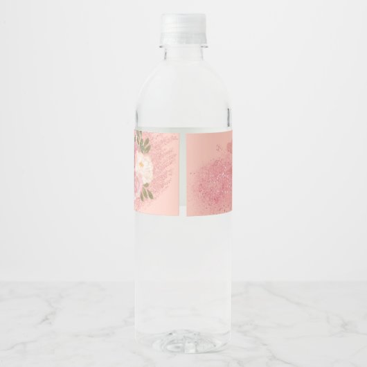 Roos gouden glitter en glam op maat waterfles etiket (Achterkant)
