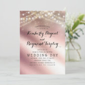 Roos Gouden Glitter en Lente Lichten Bruiloft Kaart (Staand voorkant)