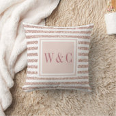 Roos Gouden Glitter en Witte Streep Monogram Kussen (Deken)