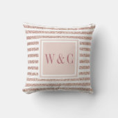 Roos Gouden Glitter en Witte Streep Monogram Kussen (Voorkant)