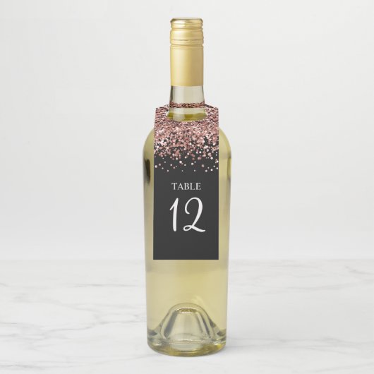 Roos Gouden Glitter en Zwart Glam Tafelnummer Flessenhanger (Op fles)