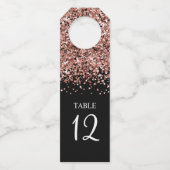 Roos Gouden Glitter en Zwart Glam Tafelnummer Flessenhanger (Voorkant)
