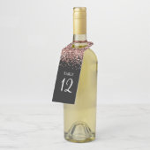 Roos Gouden Glitter en Zwart Glam Tafelnummer Flessenhanger (Schuin)