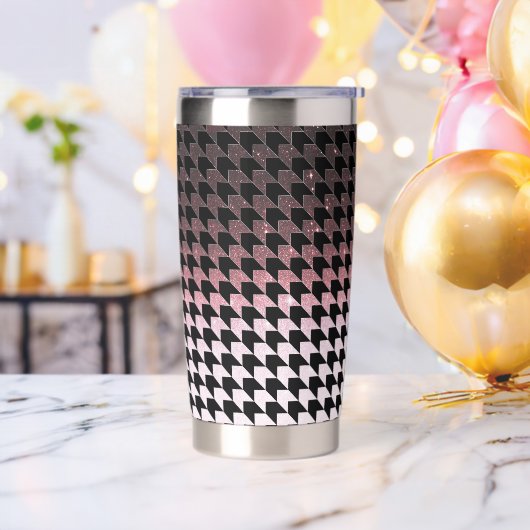 Roos gouden glitter en zwart houndstooth patroon geïsoleerde drinkbeker (Vrijgezellenfeest)