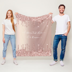 Roos Gouden Glitter Fleece Deken met Aangepaste Te