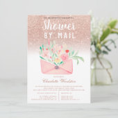 Roos gouden glitter floral baby shower per post kaart (Staand voorkant)