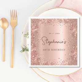 Roos Gouden Glitter Folie 50e Verjaardag Monogram Servet