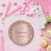 Roos Gouden Glitter Folie 60e Verjaardag Monogram Papieren Bordje (Feest)