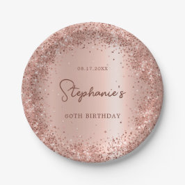 Roos Gouden Glitter Folie 60e Verjaardag Monogram Papieren Bordje