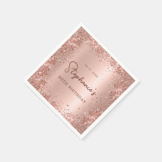 Roos Gouden Glitter Folie 60e Verjaardag Monogram Servet (Hoek)