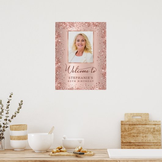 Roos Gouden Glitter Folie 65e Verjaardag Foto Welk Poster (Keuken)