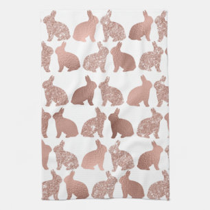 Roos Gouden Glitter Folie Bunny Paaslente Theedoek