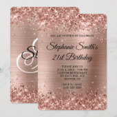 Roos Gouden Glitter Folie Monogram 21ste Verjaarda Kaart (Voorkant / Achterkant)