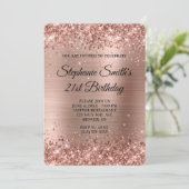 Roos Gouden Glitter Folie Monogram 21ste Verjaarda Kaart (Staand voorkant)