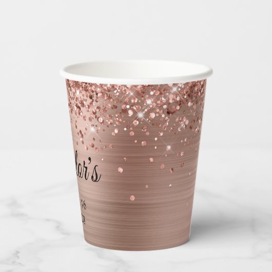 Roos Gouden Glitter Folie Sweet 16 Papieren Bekers (Achterkant)