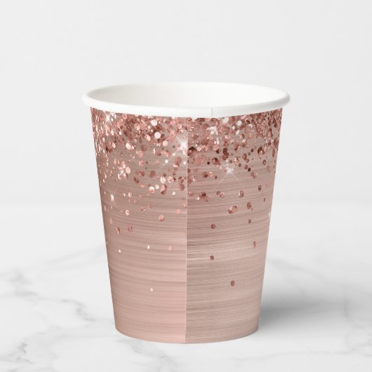 Roos Gouden Glitter Folie Sweet 16 Papieren Bekers (Rechts)