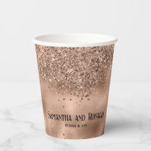 Roos Gouden Glitter & Folie Trouwpapier Cups