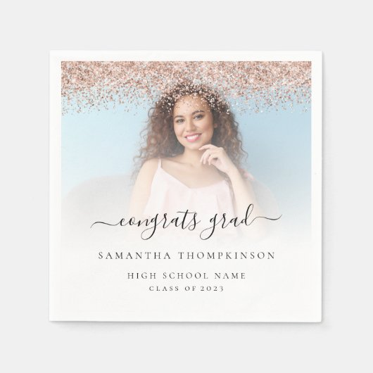Roos Gouden Glitter Foto 2024 Gefeliciteerd Afstud Servet (Voorkant)