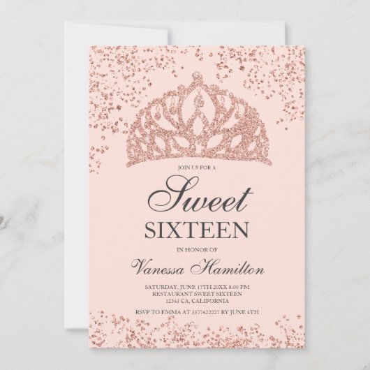 Roos gouden glitter foto blush kroon tiara Sweet 1 Kaart (Voorkant)