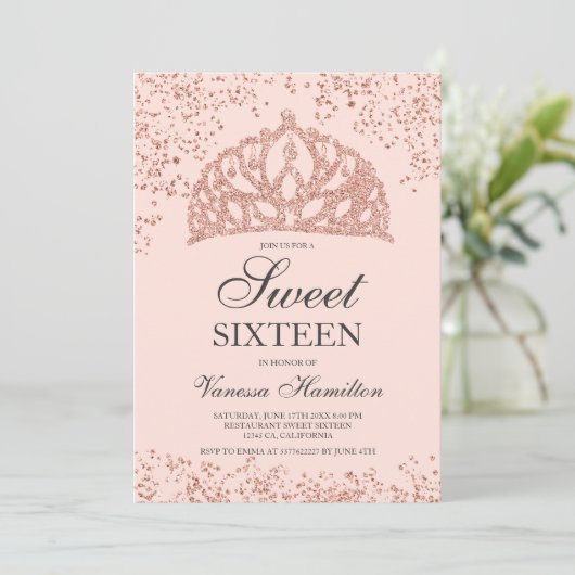 Roos gouden glitter foto blush kroon tiara Sweet 1 Kaart (Staand voorkant)