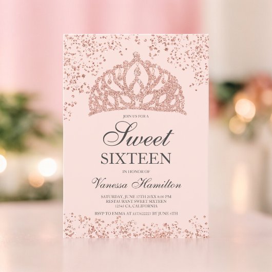 Roos gouden glitter foto blush kroon tiara Sweet 1 Kaart