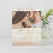 Roos Gouden Glitter Foto Huwelijksuitnodiging Kaart (Staand voorkant)