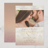 Roos Gouden Glitter Foto Huwelijksuitnodiging Kaart (Voorkant / Achterkant)