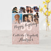 Roos Gouden Glitter Fotocollage Gelukkige Verjaard Kaart (Gele Bloem)