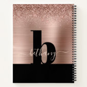 Roos Gouden Glitter Geborsteld Metaal Zwart Monogr Notitieboek (Achterkant)