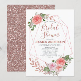 Roos Gouden Glitter Geometrische Bloemen Vrijgezel Kaart