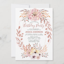 Roos Gouden Glitter Geometrische Boeket Verjaardag Kaart