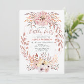 Roos Gouden Glitter Geometrische Boeket Verjaardag Kaart (Staand voorkant)