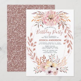 Roos Gouden Glitter Geometrische Boeket Verjaardag Kaart