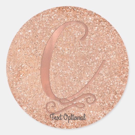 Roos Gouden Glitter Gepersonaliseerd Initiaal Lett Ronde Sticker (Voorkant)