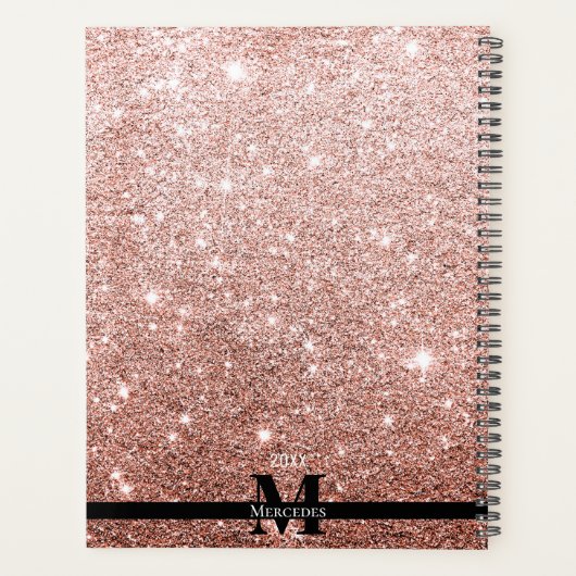 Roos Gouden Glitter Gepersonaliseerd Monogram Dage Planner (Achterkant)