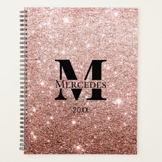 Roos Gouden Glitter Gepersonaliseerd Monogram Dage Planner (Voorkant)