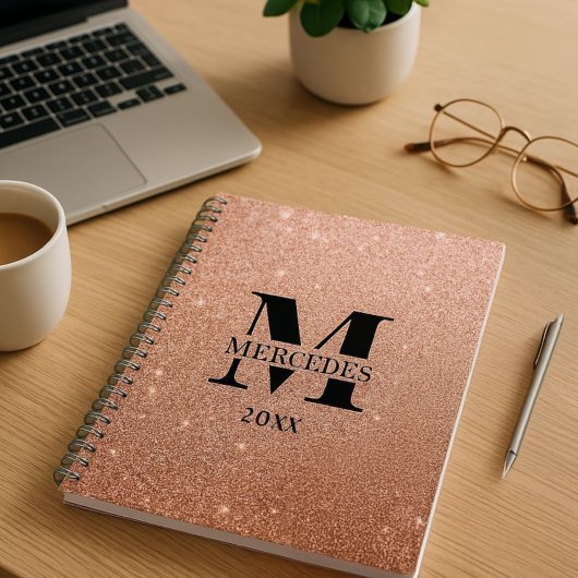 Roos Gouden Glitter Gepersonaliseerd Monogram Dage Planner