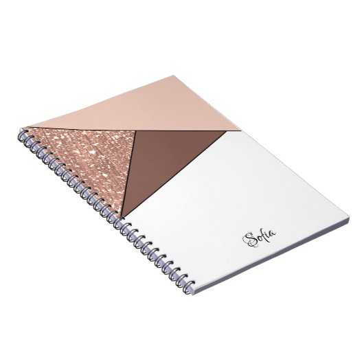 roos gouden glitter gepersonaliseerde luxe elegant notitieboek (Rechterzijde)