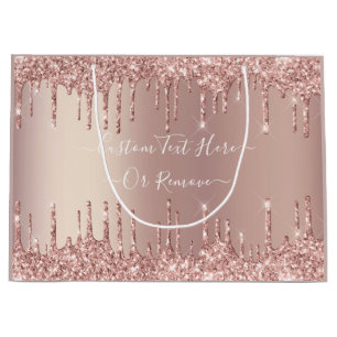 Roos Gouden Glitter Gift Bag met aangepaste tekst Groot Cadeauzakje