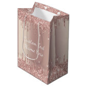 Roos Gouden Glitter Gift Bag met aangepaste tekst Medium Cadeauzakje (Voorkant Gekanteld)
