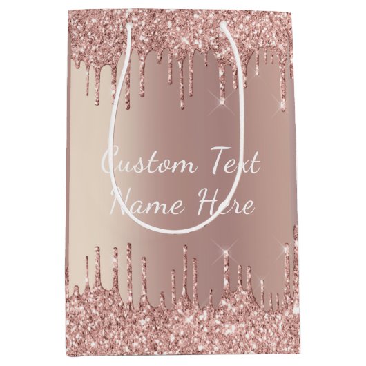 Roos Gouden Glitter Gift Bag met aangepaste tekst Medium Cadeauzakje (Voorkant)