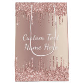 Roos Gouden Glitter Gift Bag met aangepaste tekst Medium Cadeauzakje (Achterkant)