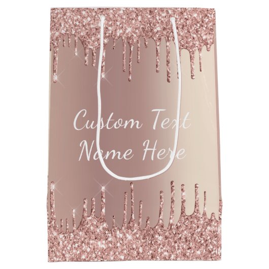 Roos Gouden Glitter Gift Bag met aangepaste tekst Medium Cadeauzakje (Achterkant)